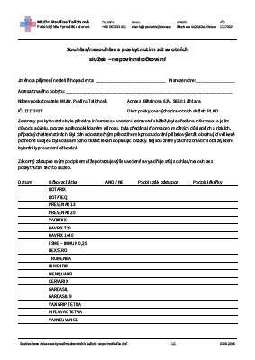 Náhled dokumentu Souhlas/nesouhlas s poskytnutím zdravotních služeb - nepovinné očkování